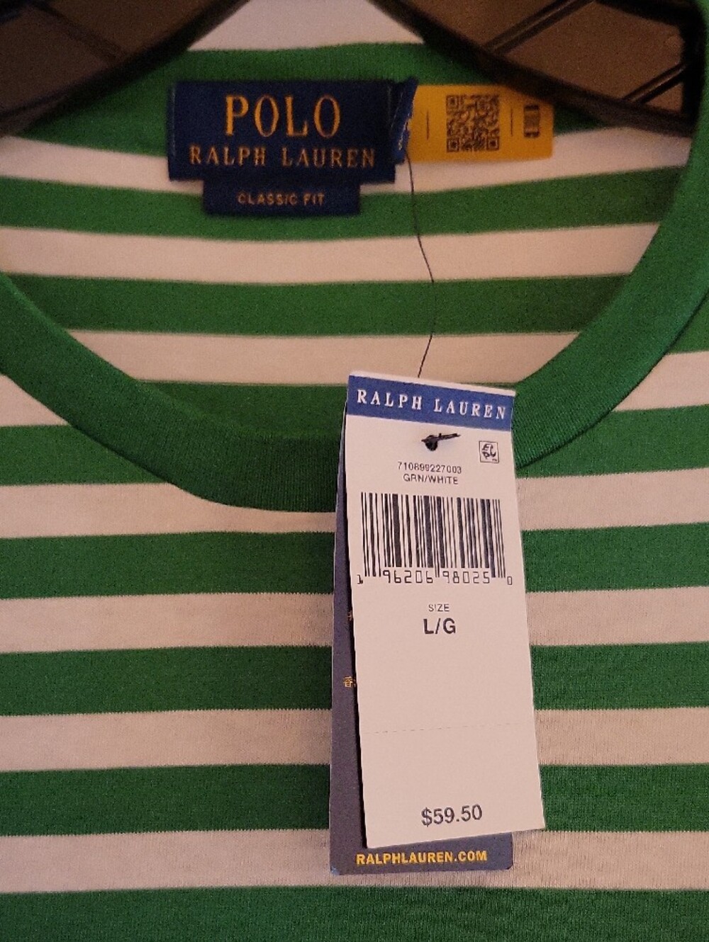Polo by Ralph Lauren Green & White Striped Crewneck Polo Tee - Picture 2 of 2